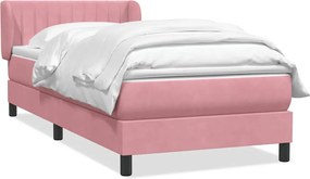 vidaXL Pat box spring cu saltea, roz, 90x220 cm, catifea