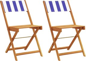 vidaXL Scaune de bistro 2 buc., alb și albastru și lemn masiv acacia