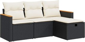 vidaXL Set mobilier de grădină cu perne, 4 piese, negru, poliratan