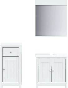 vidaXL Set mobilier baie, 3 piese, „BERG”, alb, lemn masiv de pin