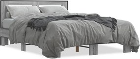 vidaXL Cadru de pat, gri sonoma, 135x190 cm, lemn prelucrat și metal