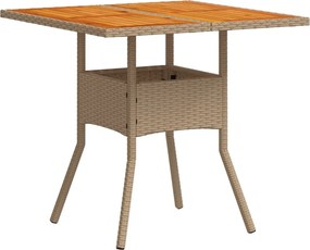 vidaXL Masă de grădină, bej, 80x80x75 cm, poliratan și lemn acacia