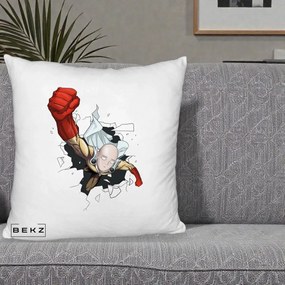Perna Personalizata One Punch Man Saitama Pumn, 40x40 cm, Alb Pufos, Husa Detasabila, Perna Inclusa, BEKZ®