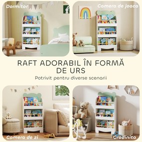 AIYAPLAY Bibliotecă Copii 3 Rafturi în Formă de Ursuleț 55x15x110 cm, Verde | Aosom Romania
