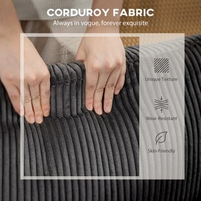 HOMCOM Colțar formă U canapea cu arcuri în buzunar, cotiere capitonate, otoman mobil, corduroy 292x224x85 cm Gri închis | Aosom Romania