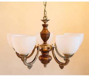 Candelabru 5 brate design italian din alama cu lemn 5640