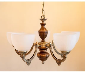 Candelabru 5 brate design italian din alama cu lemn 5640