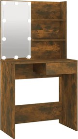 vidaXL Masă de toaletă cu LED, stejar maro, 74,5x40x141 cm