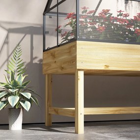 Outsunny Mini seră pe picioare dim.  120L x 60l x 103H cm acoperiș dublu rabatabil Panouri din policarbonat, oțel, lemn de brad tratat | Aosom Romania