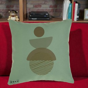 Perna Decorativa Geometric Boho Forme Terracotta, 40x40 cm, Verde, Husa Detasabila, Perna Inclusa, BEKZ®