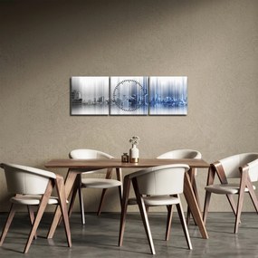 Tablou - Panorama orașului, albastru-gri (cu ceas) (90x30 cm)