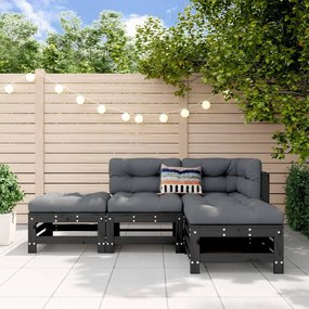 3186505 vidaXL Set mobilier relaxare de grădină 4 piese, negru, lemn masiv pin