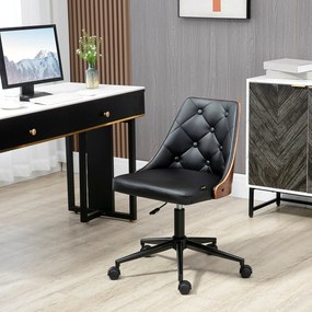 Vinsetto Scaun de Birou cu Înălțime Reglabilă și Basculare pentru Dormitor Birou 53x62x77-87 cm Negru și Lemn | Aosom Romania