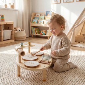 AIYAPLAY Set de Instrumente Muzicale pentru Copii de la 2+ Ani cu Tobe și Xilofon, Culoare Naturală | Aosom Romania