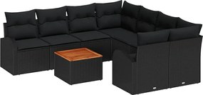 vidaXL Set de canapele pentru grădină 9 pcs Negru poliratan