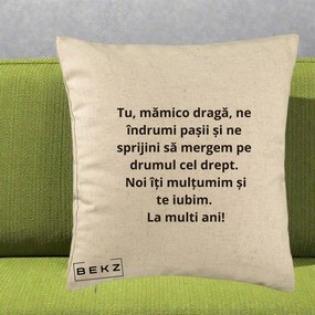 Cadou pentru Mama - Perna Personalizata Mamico Draga Te Iubim La Multi Ani cu Text Negru, 40x40 cm, Bej, Husa Detasabila, Perna Inclusa, BEKZ®