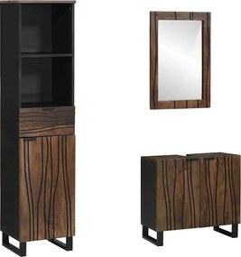 vidaXL Set de mobilier pentru baie cu ușă 3 pcs Maro Nuc Lemn compozit