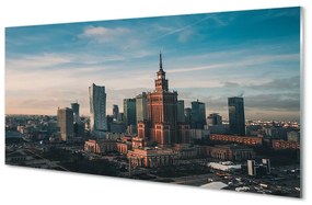 Tablouri pe sticlă Varșovia panorama de zgârie-nori răsărit de soare