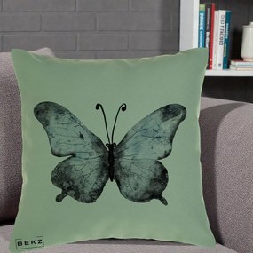 Perna Decorativa Fluture Acuarela Albastru-Gri, 40x40 cm, Verde, Husa Detasabila, Perna Inclusa, BEKZ®