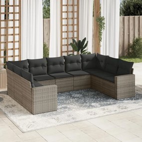 vidaXL Set canapele de grădină, 9 piese, cu perne, gri, poliratan
