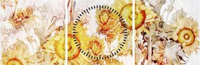 Tablou - Floarea-soarelui,pictură (cu ceas) (90x30 cm)
