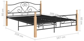 Cadru de pat, negru, 160x200 cm, metal black and light wood, 160 x 200 cm