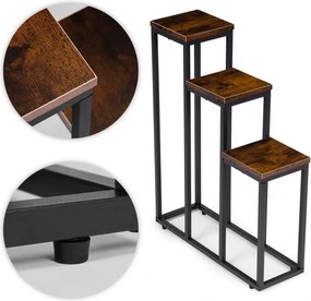 Suport pentru flori Loft - raft metalic cu 3 etaje cu rafturi din lemn