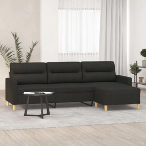 Canapea cu 3 locuri si taburet, negru, 210 cm, textil Negru, 228 x 77 x 80 cm