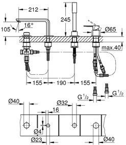GROHE 19577001 - Baterie pentru cadă LINEARE, montaj în 4 găuri, crom lucios