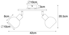 Plafoniera neagră cu sticlă fumurie și lemn 2 lumini - Vidro