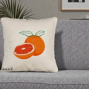 Perna Decorativa Grepfrut Citrus, 40x40 cm, Bej Canapea, Husa Detasabila, Perna Inclusa, BEKZ®