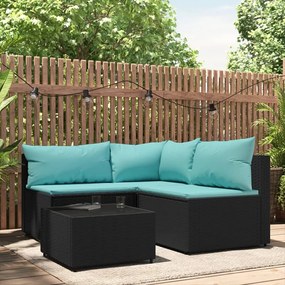 319797 vidaXL Set mobilier relaxare grădină 4 piese cu perne poliratan negru