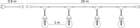 Lanț LED decorativ de exterior BAJA ST64 20xE27/1W/230V 20,9m IP44 alb cald