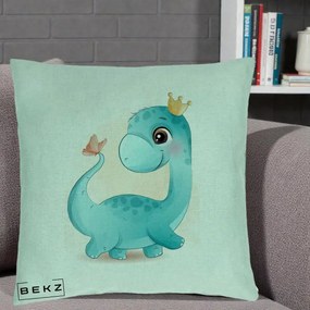 Perna Personalizata Dinozaur Bland Coroana Kawaii, 40x40 cm, Verde Menta, Husa Detasabila, Perna Inclusa, BEKZ®