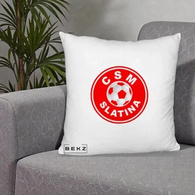 Perna Personalizata CSM Slatina Fotbal, 40x40 cm, Alb Pufos, Husa Detasabila, Perna Inclusa, BEKZ®