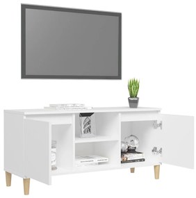 Comodă tv cu picioare din lemn masiv, alb, 103,5x35x50 cm
