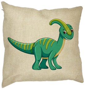 Perna Decorativa Patrata copii Dinozaur Verde, 40x40 cm, Husa Detasabila, Burduf