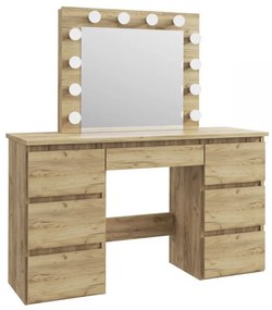 SEM508 - Set Masa toaleta, 120 cm, cosmetica machiaj, masuta vanity, oglinda cu LED-uri - Culoarea Stejar