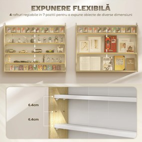 HOMCOM Raft de Perete cu 5 Nivele și Vitrină cu 2 Uși din Sticlă și 4 Rafturi Reglabile | Aosom Romania