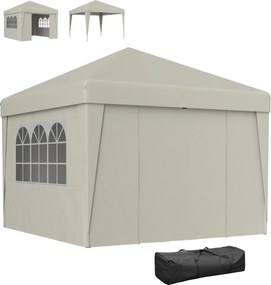Outsunny Pavilion de grădină pliabil 3 x 3 x 2,75 m anti-UV 30 + cu ferestre + pereți laterali + geantă de transport crem | Aosom Romania
