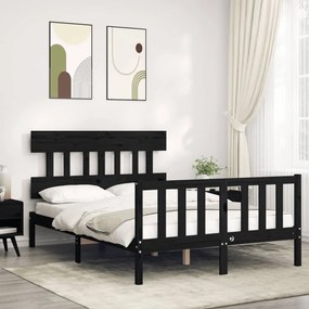 3193310 vidaXL Cadru de pat cu tăblie dublu mic, negru, lemn masiv