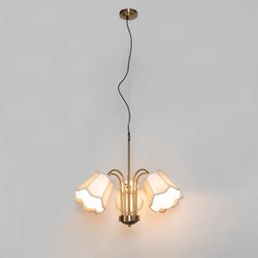 Lampă suspendată clasică din alamă cu abajur alb cu 5 lumini - Nona