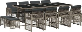 vidaXL Set mobilier de grădină cu perne, 13 piese, gri, poliratan