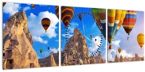 Tablou - Baloane cu aer cald, Cappadocia, Turcia. (cu ceas) (90x30 cm)