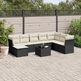 3249895 vidaXL Set mobilier de grădină cu perne, 9 piese, negru, poliratan
