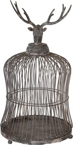 Colivie decorativă din metal cu motiv cerb, finisaj gri antichizat, Ø26x50 cm