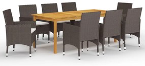 vidaXL Set mobilier de grădină cu perne, 9 piese, maro