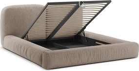 Pat matrimonial maro deschis tapițat cu spațiu de depozitare cu somieră 180x200 cm Martina – Micadoni