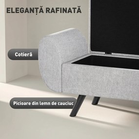 HOMCOM Bancă cu Spațiu de Depozitare cu Cotiere din Țesătură și Lemn 132x42x50 cm Gri | Aosom Romania