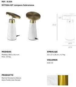Veioza, Lampa de masa design LUX LED dimabil Calacatta marble white